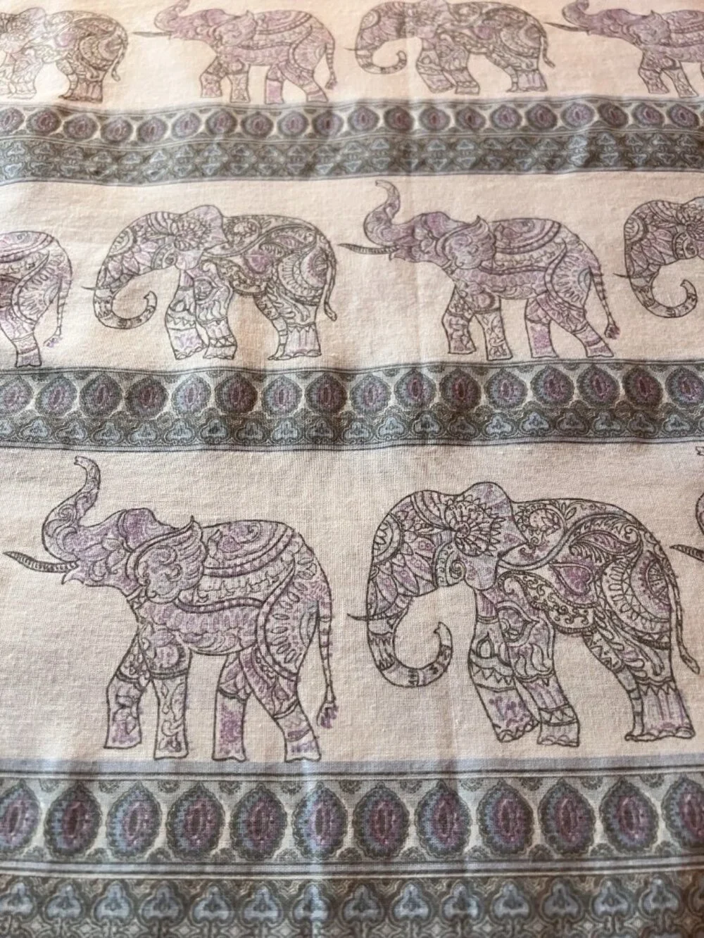 ELEPHANT King Flat Sheet 100% Cotton Purple Blue Green Mandala Linens Safari